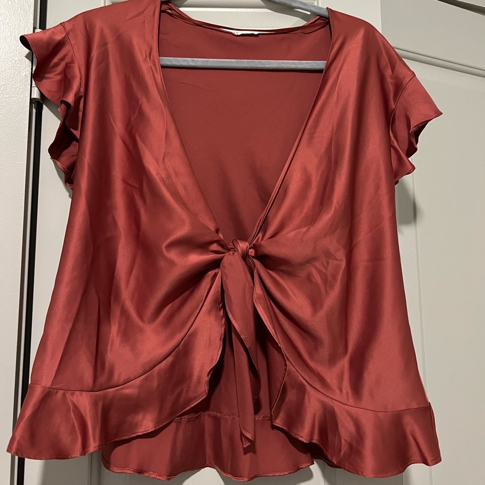 OYSHO Pink Tie Front Blouse